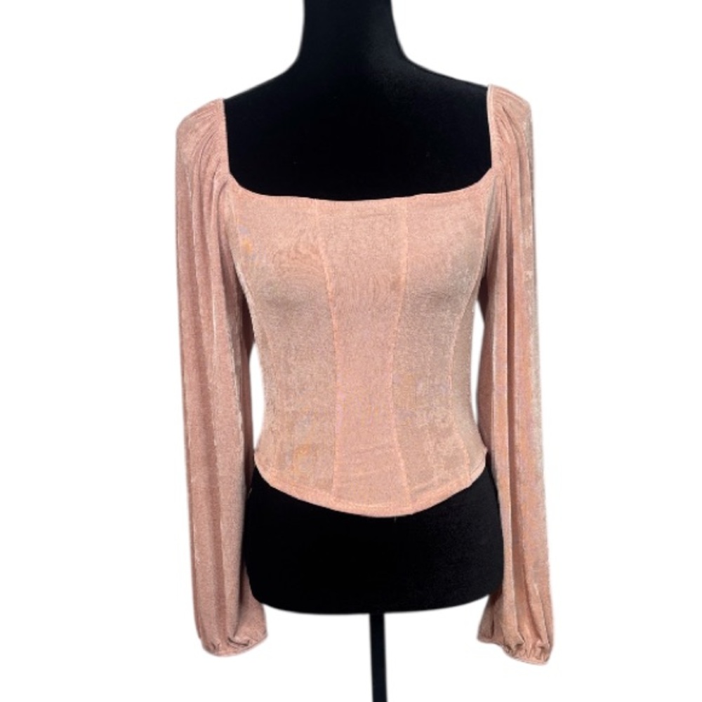 Caution To The Wind - Elegant Blush Pink Stretchy Cropped Top - Size Medium